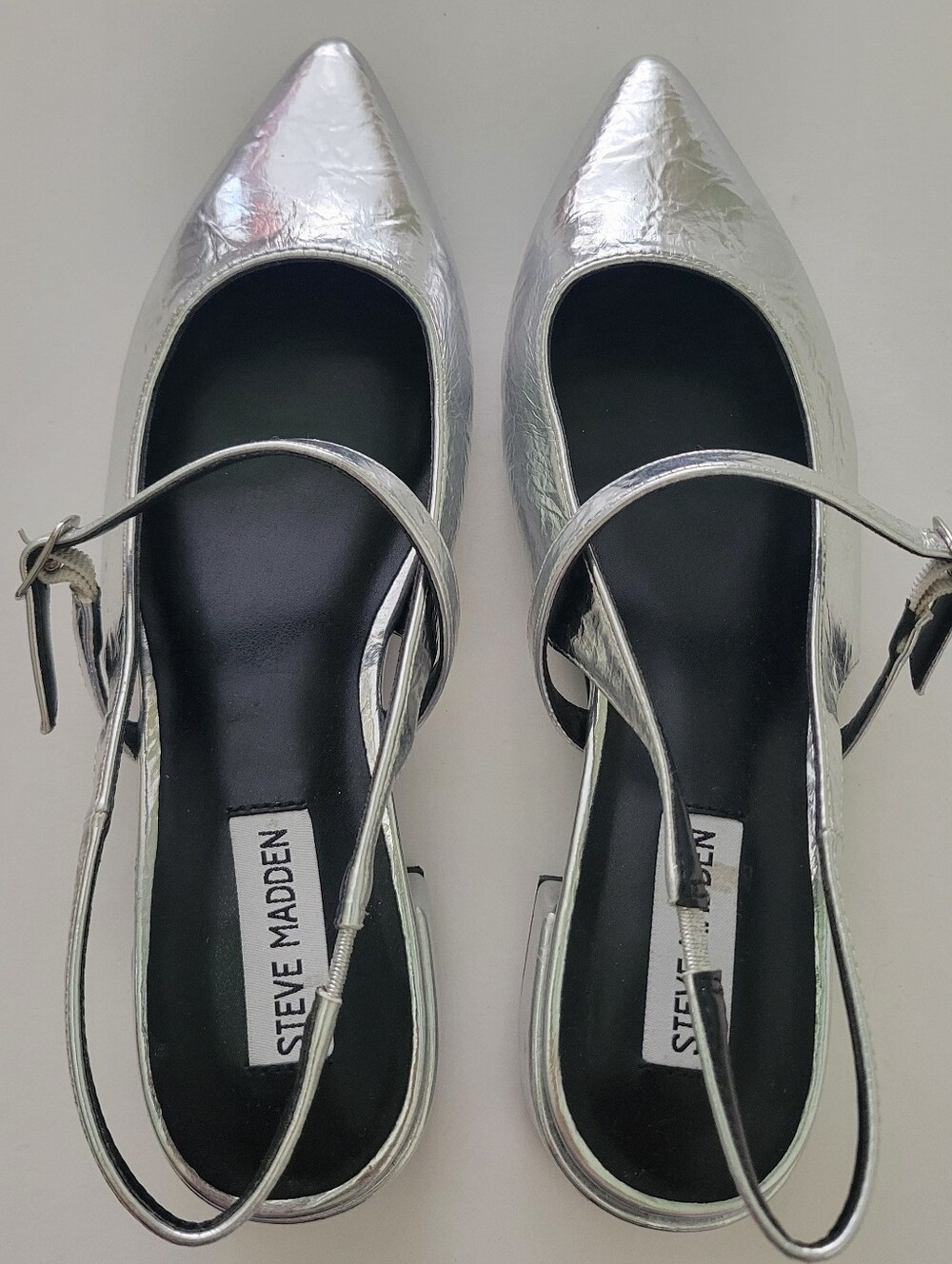 Steve Madden Anyaa Metallic Silver Flats Sz 7.5 M Mary Jane Slingback